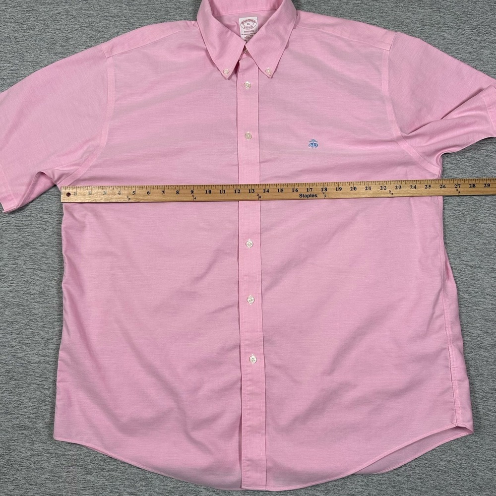 Brooks Brothers Shirt Mens Size XL Pink Madison Short Sleeve Button Down STAIN - Picture 5 of 8